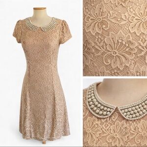 Forever 21 Blush Lace Pearl Collar Mini Dress Romantic L